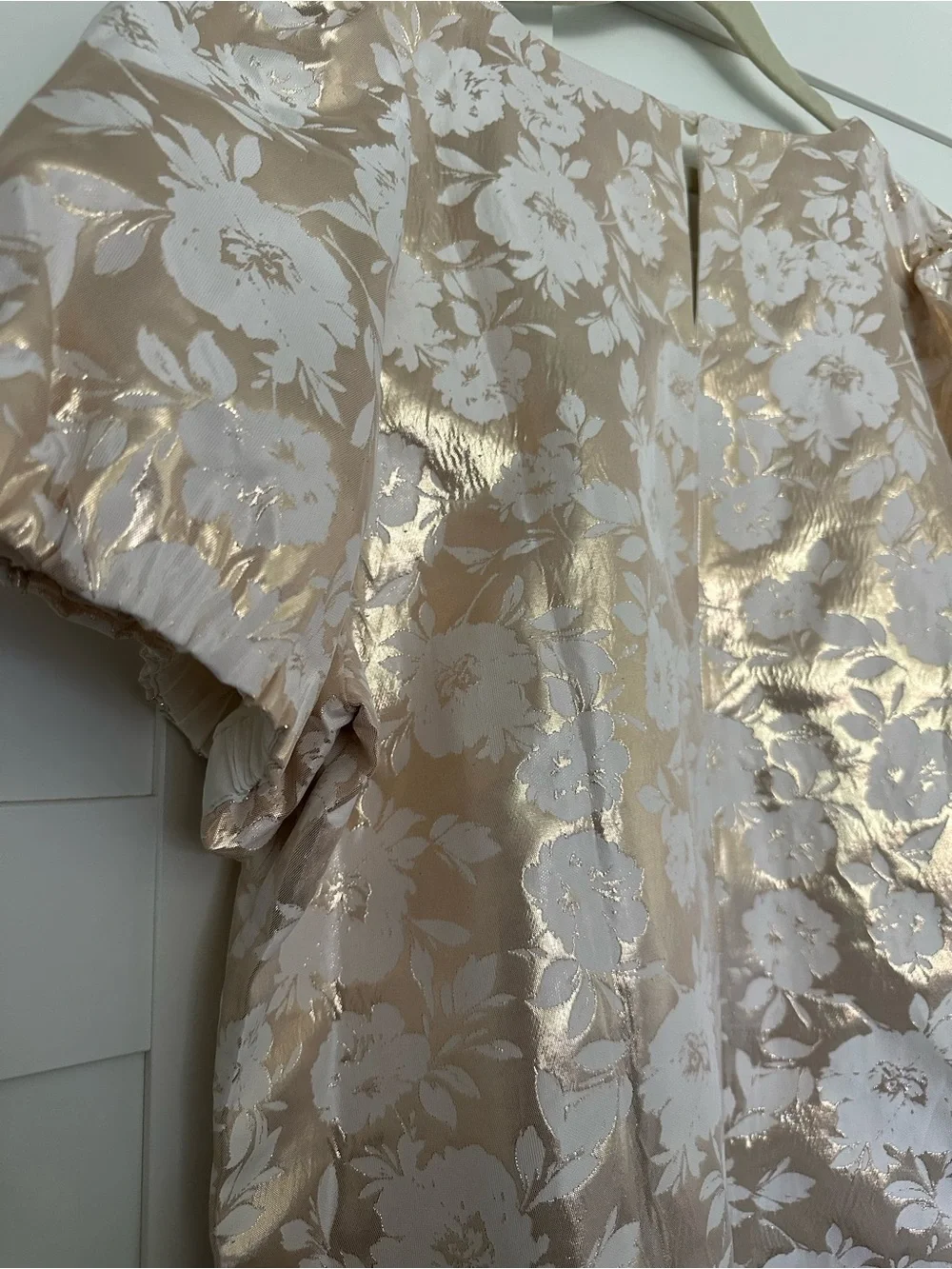 J Crew Metallic Floral Puff-Sleeve Top in Gold